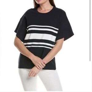 CAbi Navy and White Striped Short Sleeve Tee